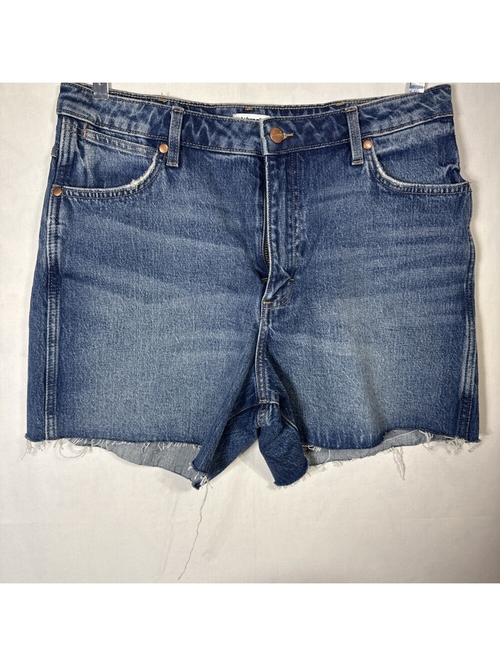 Wrangler Womens 32 Denim Shorts High Waist Blue Cotton Casual Summer Shorts